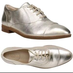 COLE HAAN The Go-to Arden Oxford Shoes Size 6.5B Soft Silve Metallic Leather EXL